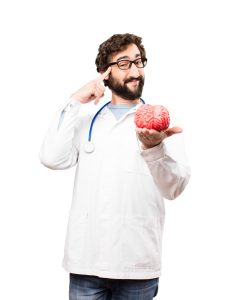 Young doctor man with a brain